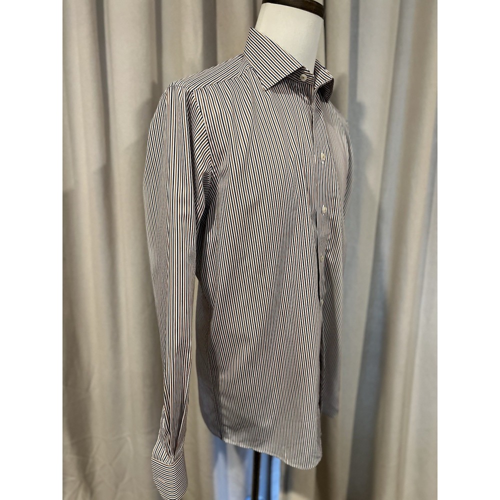 Erin Men's Striped Dress Shirt Size 16.5x42 Blue And Burnt Orange - Picture 4 of 6